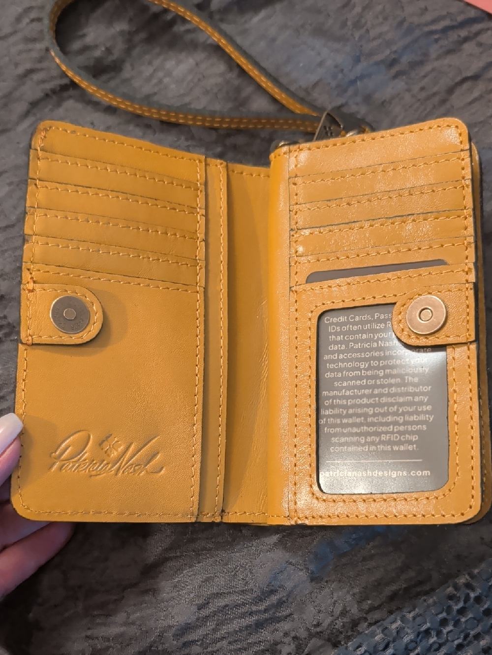 Patricia Nash Koumi Burnished Tooled Leather Zip Around Wallet in Mango - Picture 4 of 16